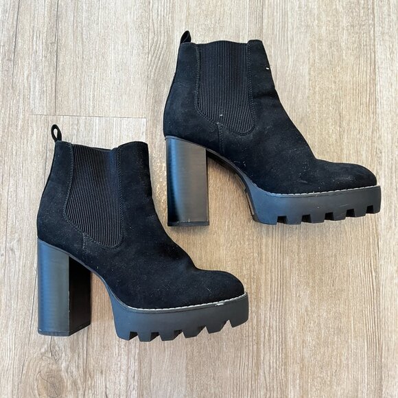 Womens Redtop Black Suede Heeled Ankle Boots - 9 - Picture 2 of 8